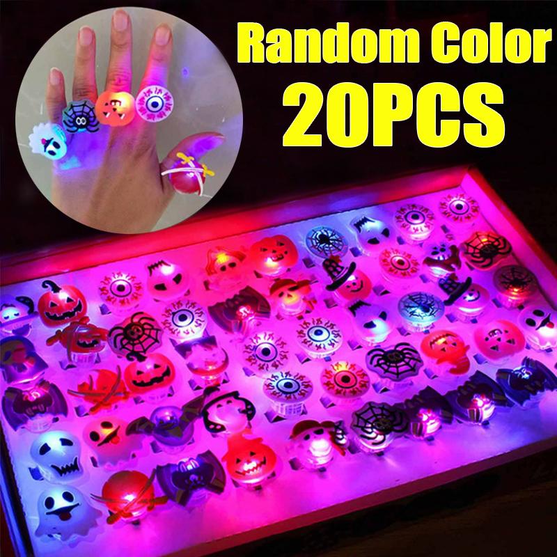 LED Luminous Halloween Rings Creative Pumpkin Ghost Skull Glowing in Dark Finger Rings Toys with Lights Christmas Party Decor