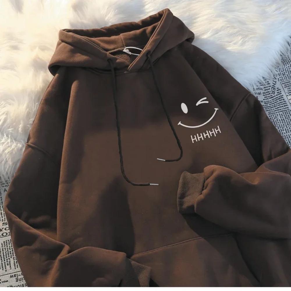 Women's Smiling Face Funny Fashion Couple Hooded Sweater American Heavyweight Loose Thickened Cashmere Hoodie Pullover Top