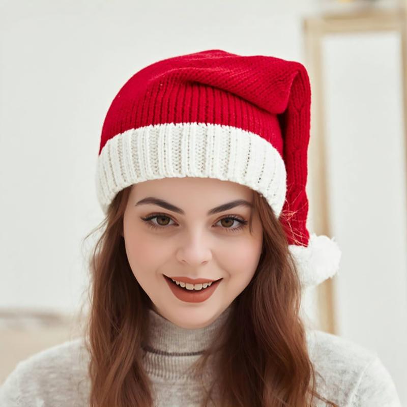 Christmas Warm Knitted Woolen Hat Winter Red Santa Hat Holiday Dress Parent-Child Woolen Hat