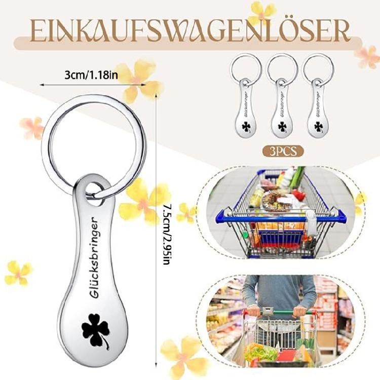 Praktischer Stabiler Edelstahl Einkaufswagen Münz Schlüsselanhänger Charm Anhänger 3er Pack Abnehmbar Einkaufswagen Modeaccessoire