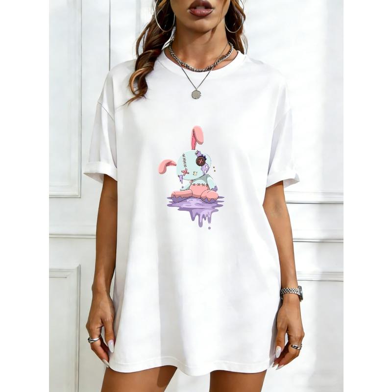 

Oversized T Shirt Black Cute Bunny With Purple Drip Print For Casual Wear XXXXL білий