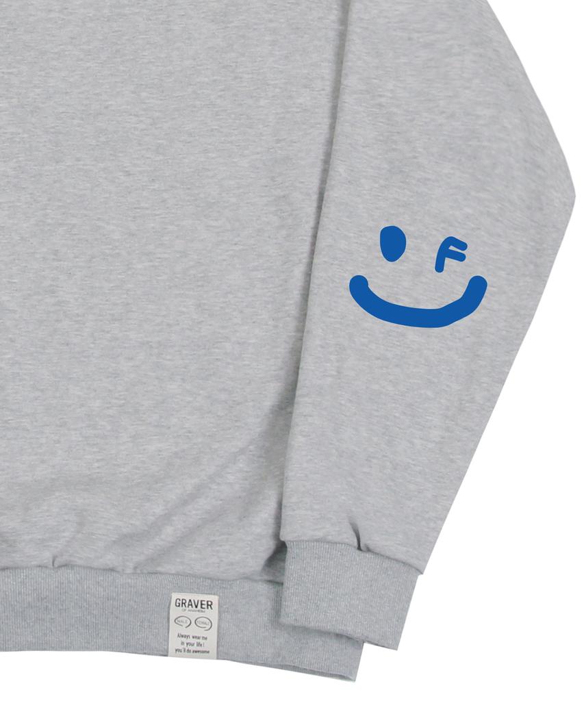 GRAVER [Unisex] Elbow Smile Drawing Sweatshirt_Gray/Blue Logo
