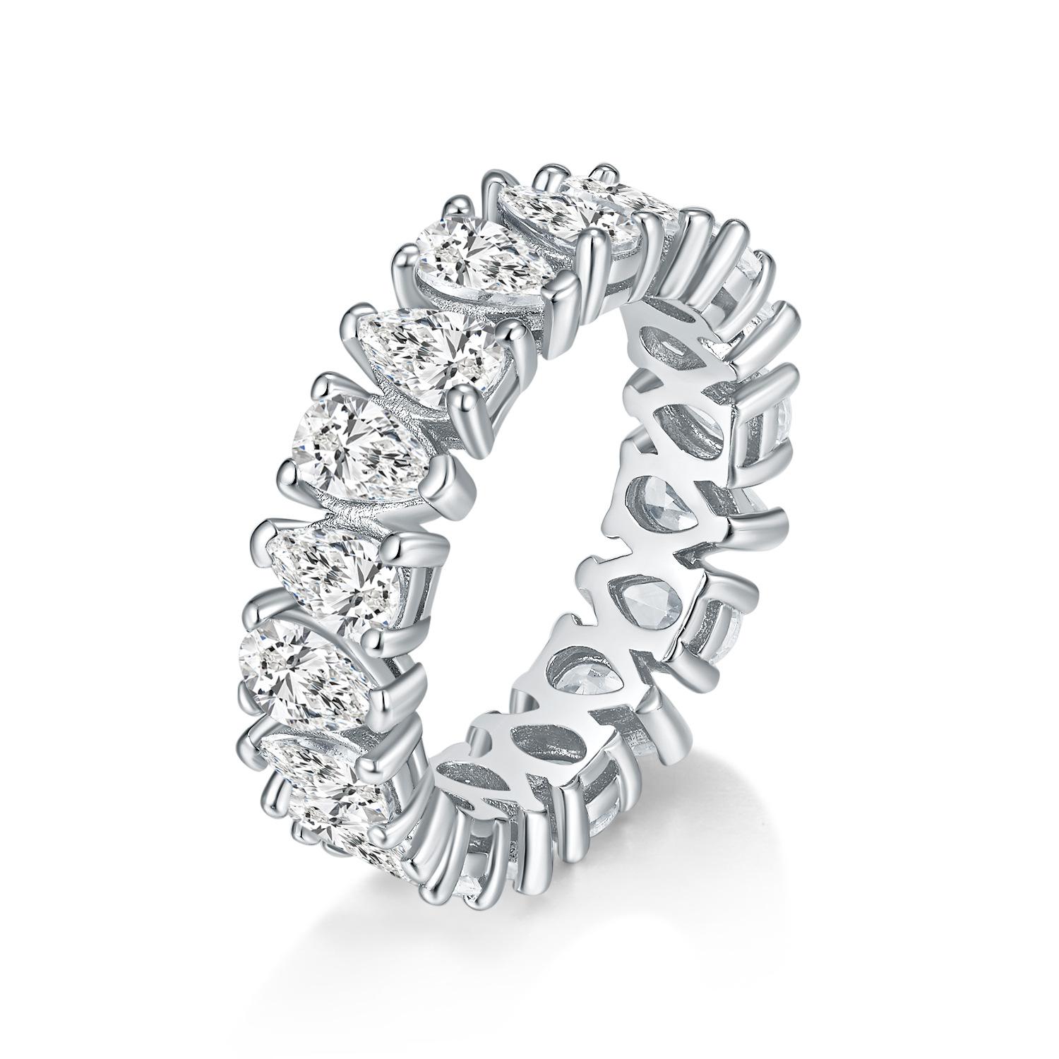 Water-drop Moissanite Full Inlaid Ring, Retro Classic S925 Silver Elegant Women Promise Ring 5