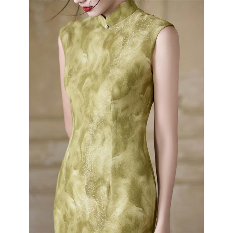 Yellow thin cheongsam 1011 new summer new Chinese style beautiful retro Republic of China style dress sleeveless improvement