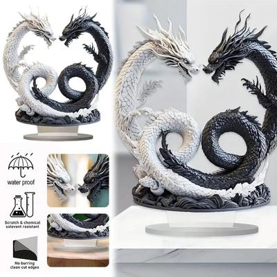 New Model Desktop Evil Dragon Ornament Yin Yang Dragon Acrylic 2D Desktop Ornament Living Room Bedroom Desktop Decoration YZG09