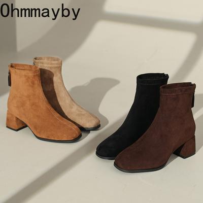 Autumn Winter Vintage Women Thick Heel Ankle Boots Street Style Square Toe Party Short Botas Mujer