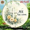 Easter He Is Risen Metal Wall Art, Religious Cross Floral Circle Decor for Home & Church