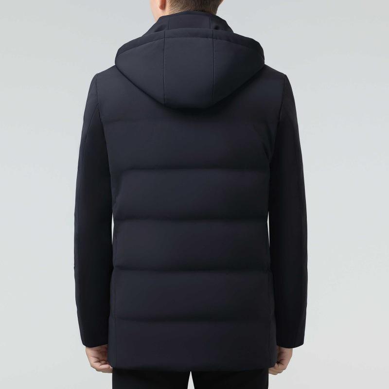 Men's Mid-Length Hooded Down Jacket - Winter Business Casual, Warm, Thick, for Middle-Aged Dads