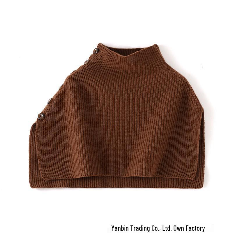 Cross-Stitch Button-Up Shawl for Women - Autumn/Winter Warm Knit Wool Scarf & Pullover Outerwear