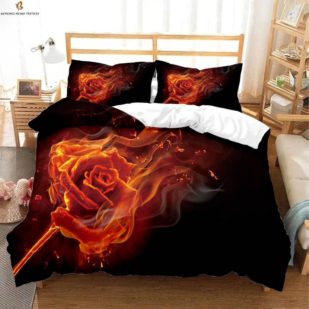 Vintage Wine Red Rose Print Quilt Cover Bedding Set Quilt Cover Pillowcase Romantic Valentine's Day Gift Three-Piece Set