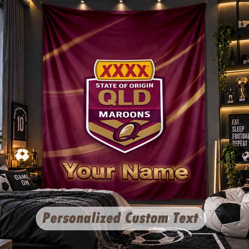 TapestryQueensland Maroons Custom Name Text Personalized Wall Hanging Tapestry Home Wall Decor