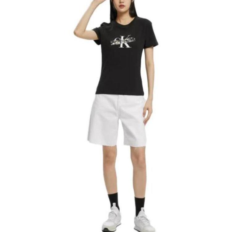 Calvin Klein Casual Round Neck Letter Print Slim Fit Short Sleeve T-Shirt Women tops Black J220168