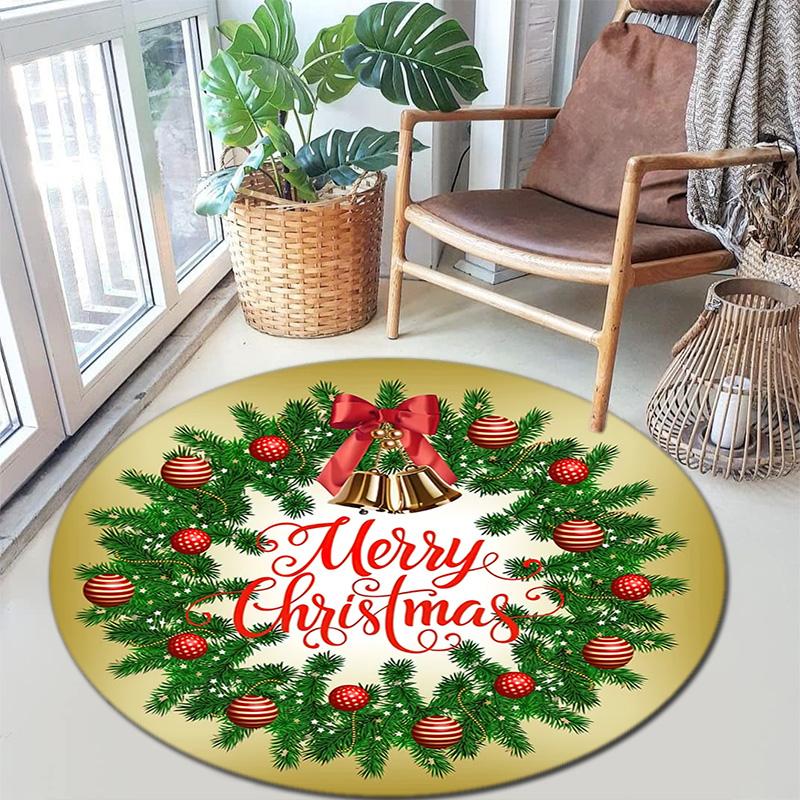 Cute Christmas Day Gift Bell Santa Claus Snowman Christmas Tree round rug Home Soft Decorative Anti slip Chair Mat Carpet Outdoor Floor Mat Carpet 32