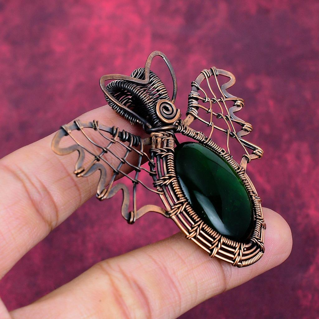 Grüner Feuer Labradorit Anhänger Kupferdraht Gewickelter Schmuck Schmetterling Anhänger