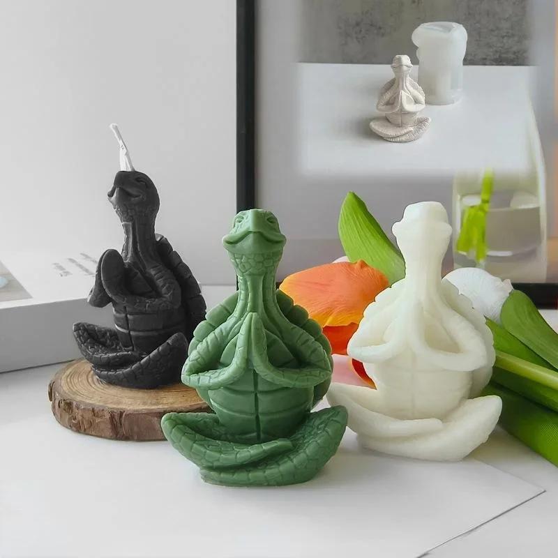 Silicone Molds Meditation Turtle Aromatherapy Candle Mold with Hands Together Turtle Gypsum Decoration Art Gypsum Molds Tools