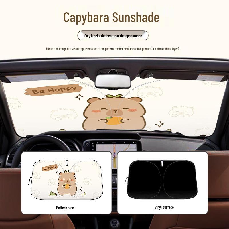 Capybara Cartoon Double Ring Car Sunshade - Cute Car Heat Insulation Front Windshield Visor