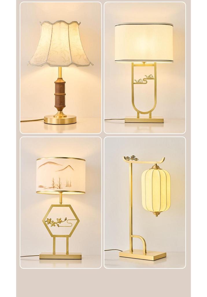 Elegant Zen All-Copper Fabric Desk Lamp for Bedroom Ambiance