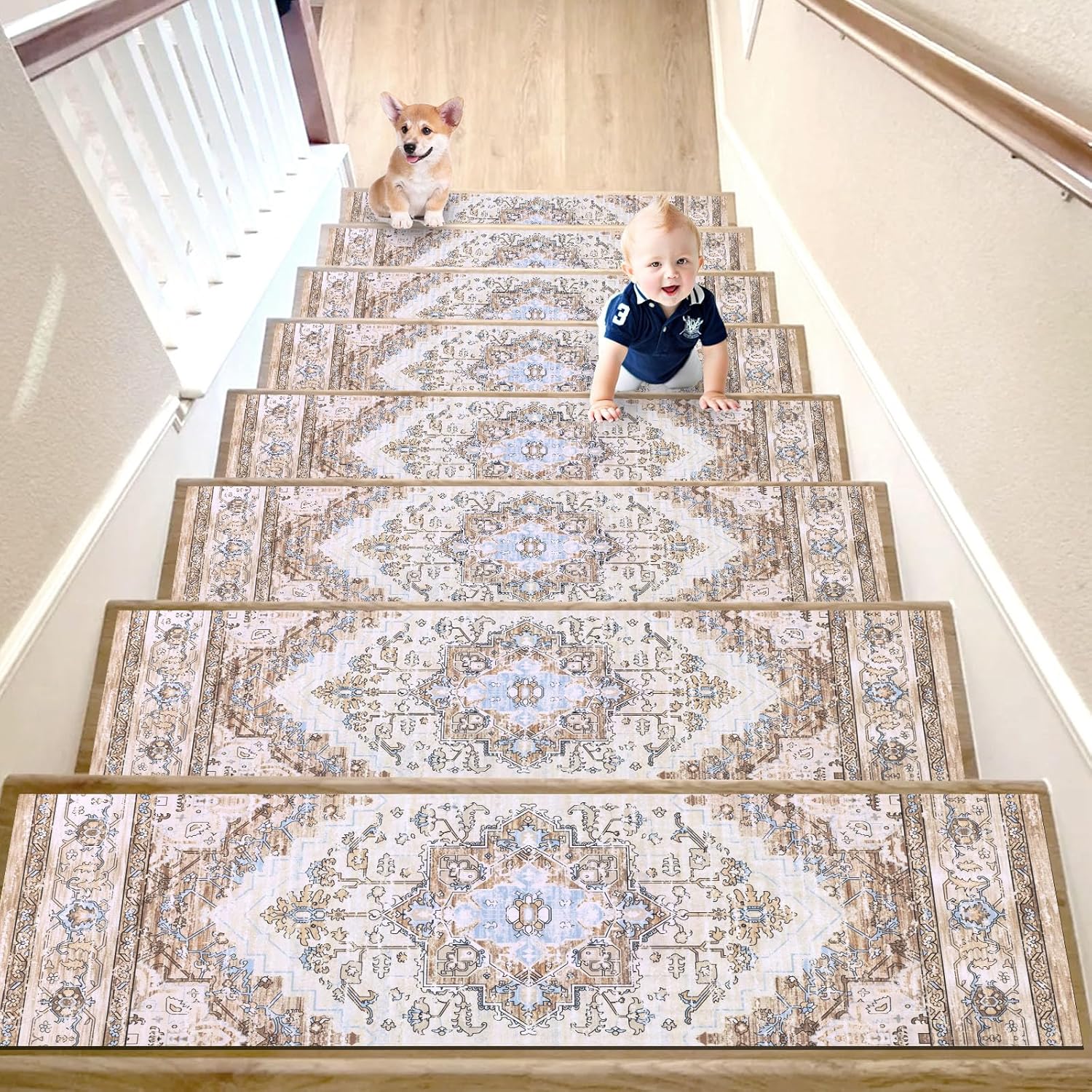 Lodestar Unisex Stair Treads Wooden Steps Safety Stair Mats For Dogs Children Elderly Indoor Non-Slip Carpet Noise Reduction Stair Mats