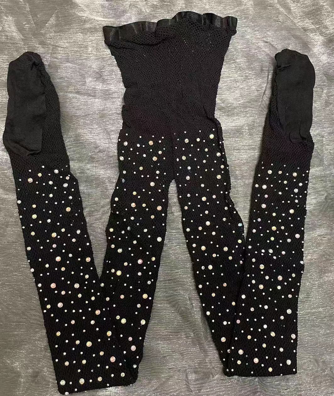 Sexy Damen Latein-Tanzwettbewerbe Strumpfhose mit Strasssteinen Hartgarn Elastisch Glänzende Fischgrätstrümpfe Professionelle Strumpfhosen One Size gray