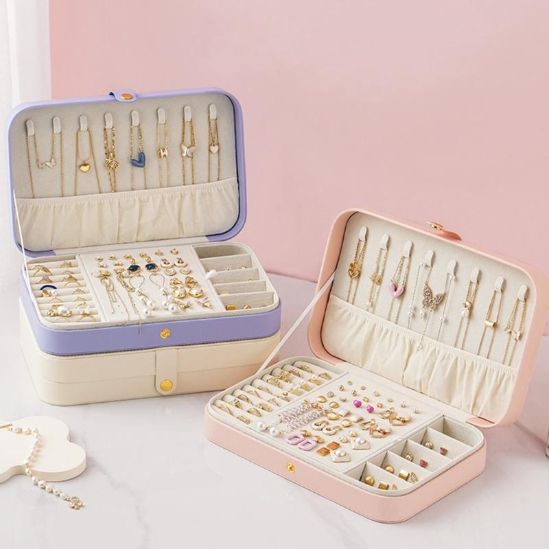 PU Leather Small Jewelry Box Convenient Jewellery Organizer with Dividers Elegant Earrings Necklaces Holder Case