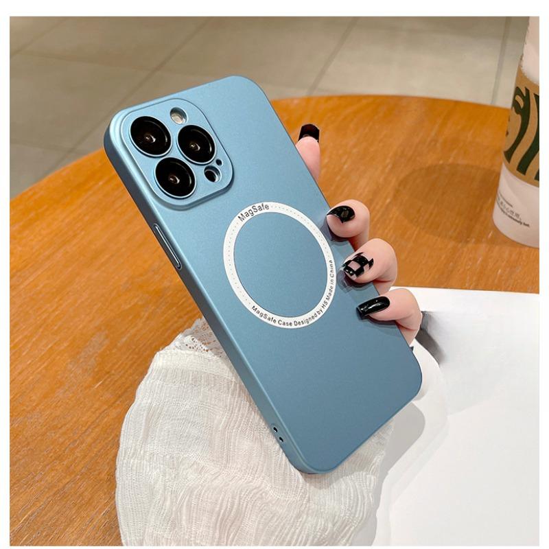 Applicable To IPhone15pro Magnetic Suction Case PC Oil Injection Apple 13 Comes with Lens Film Solid Color Full-cover Anti-fall Hard Case