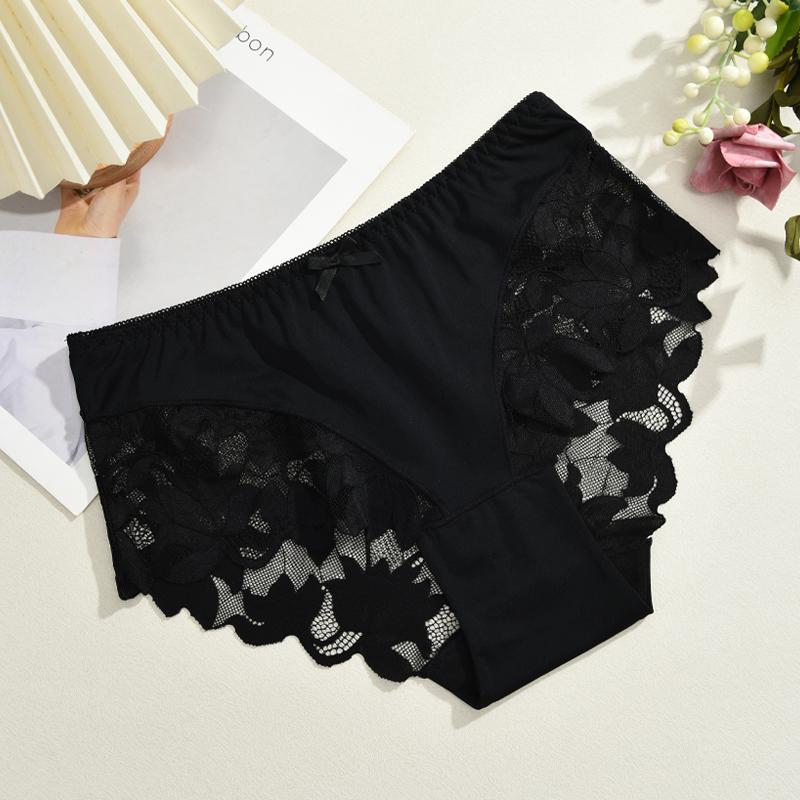 

S-XXL Женские кружевные трусики пэчворк бесшовное нижнее белье сексуальные роскошные с вырезами однотонные слипы для девочек со средней посадкой дышащее нижнее белье XXL&1pc чёрный