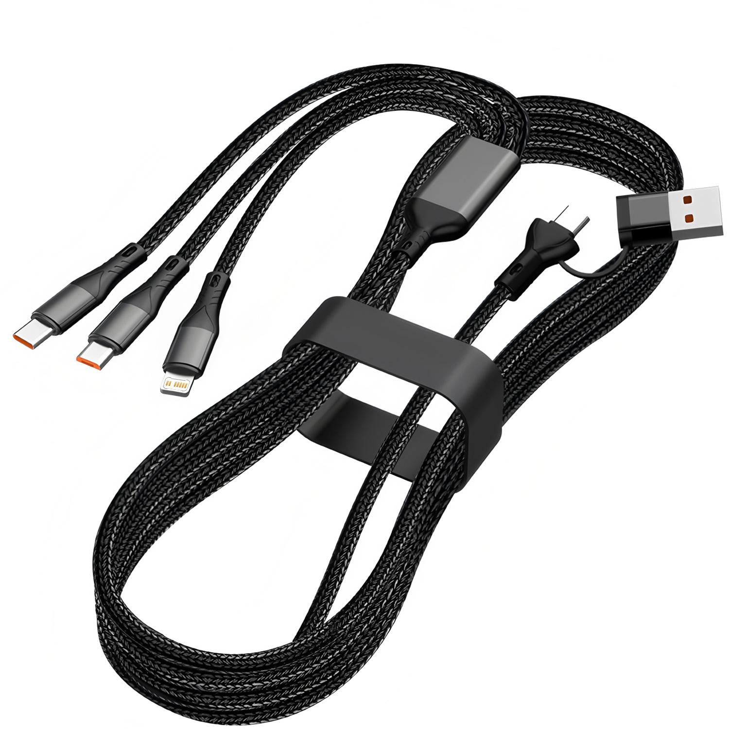 

Кабель быстрой зарядки USB 2-в-3 Тип C USB Micro Для iPhone Samsung Huawei Xiaomi Многопортовый Многожильный провод для зарядки чёрный