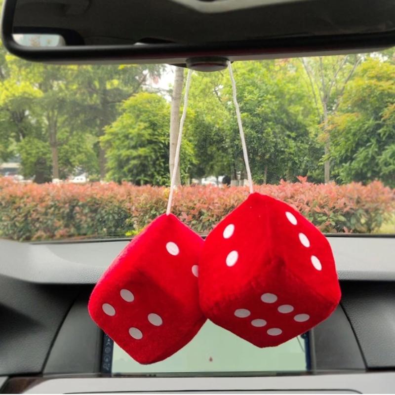 2x Car Dice Ornament Rearview Mirror Hanging Ornaments Car Styling Plush Fuzzy Dice Decoration Auto Interior Accessories Pendant