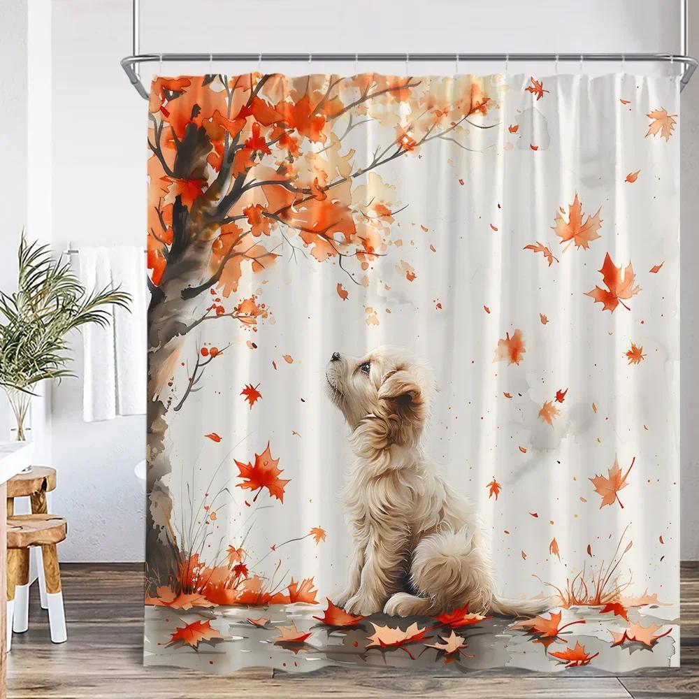 Cartoon shower curtain highland cattle harvest season pumpkin sunflower farmhouse bathroom decoration with hook shower curtain