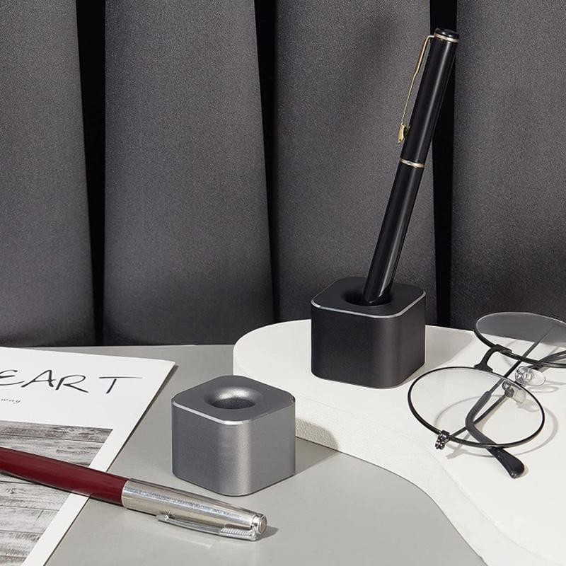 Aluminum Alloy Pen Holder With Non-Slip Pad Student Creative Desktop Ornament Pen Hole Pencil Slot Pencil Storage Stand Office