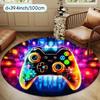 Neon Game Controller Round Rug Gamer Room Decor LED Glow Effect Floor Mat Living Room Gaming Zone Cool Tech Design