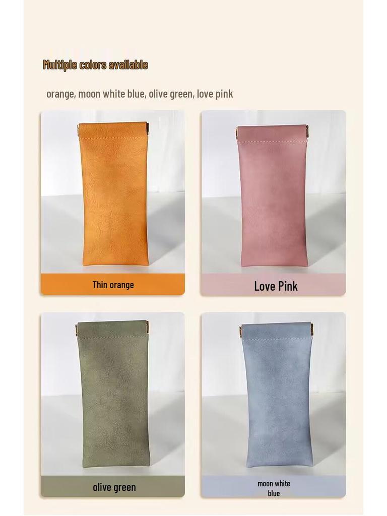 Leather Spring-Closure Sunglasses Storage Bag for Men and Women