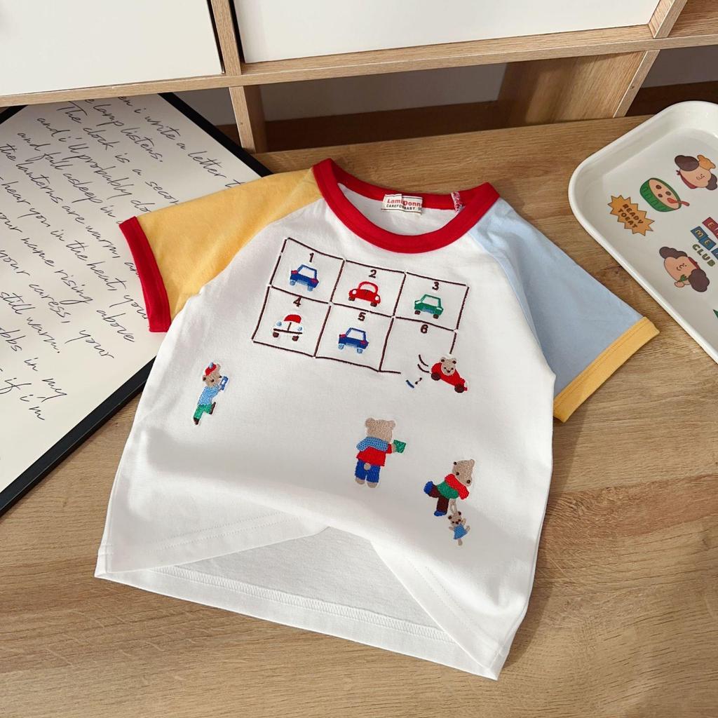 Boys' Patchwork Short-Sleeve T-Shirt - 2026 Summer Style, Round Neck, In Stock