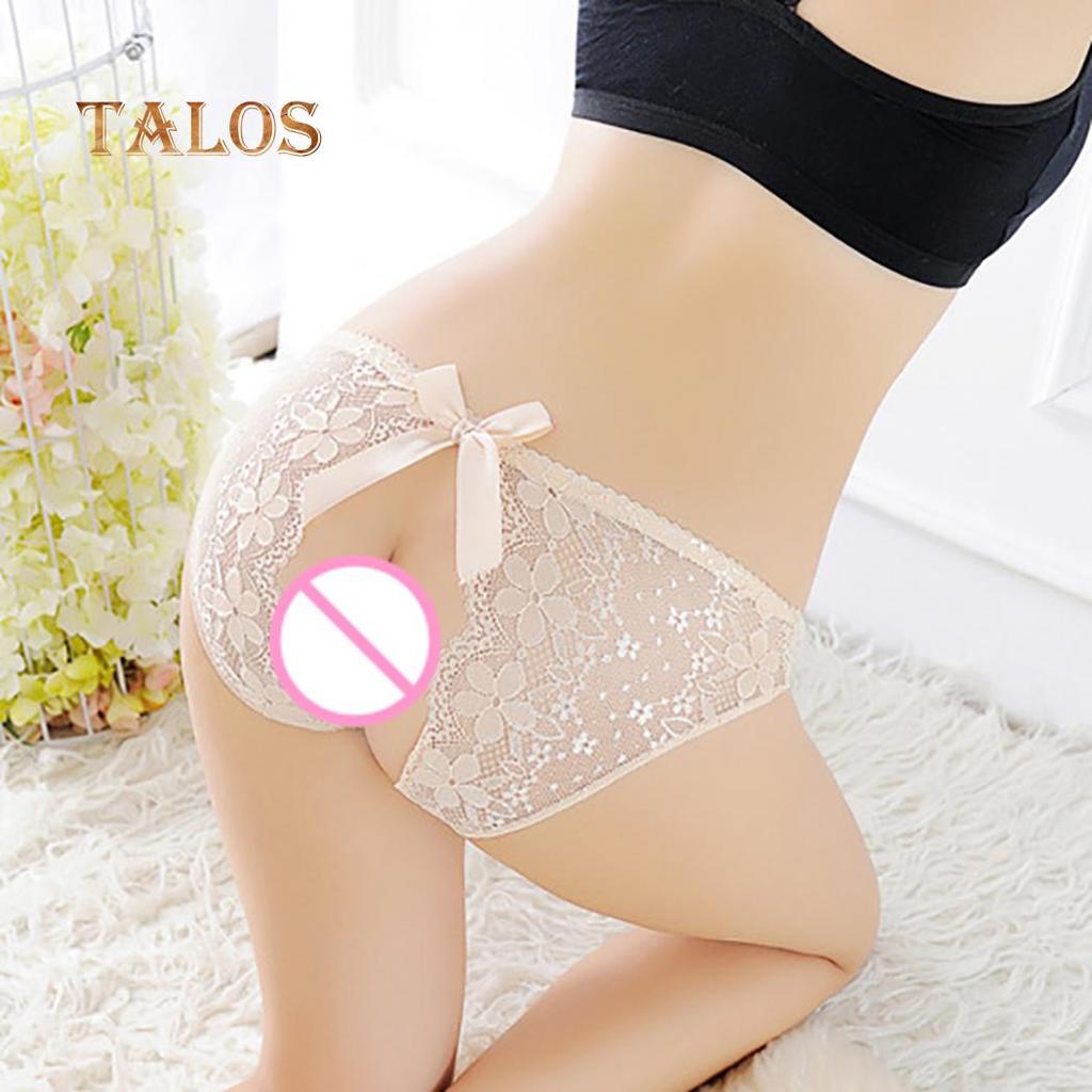 Sexy Crotchless Floral Lace See-through Panties Women Bowknot Briefs Underwear Female Clothing