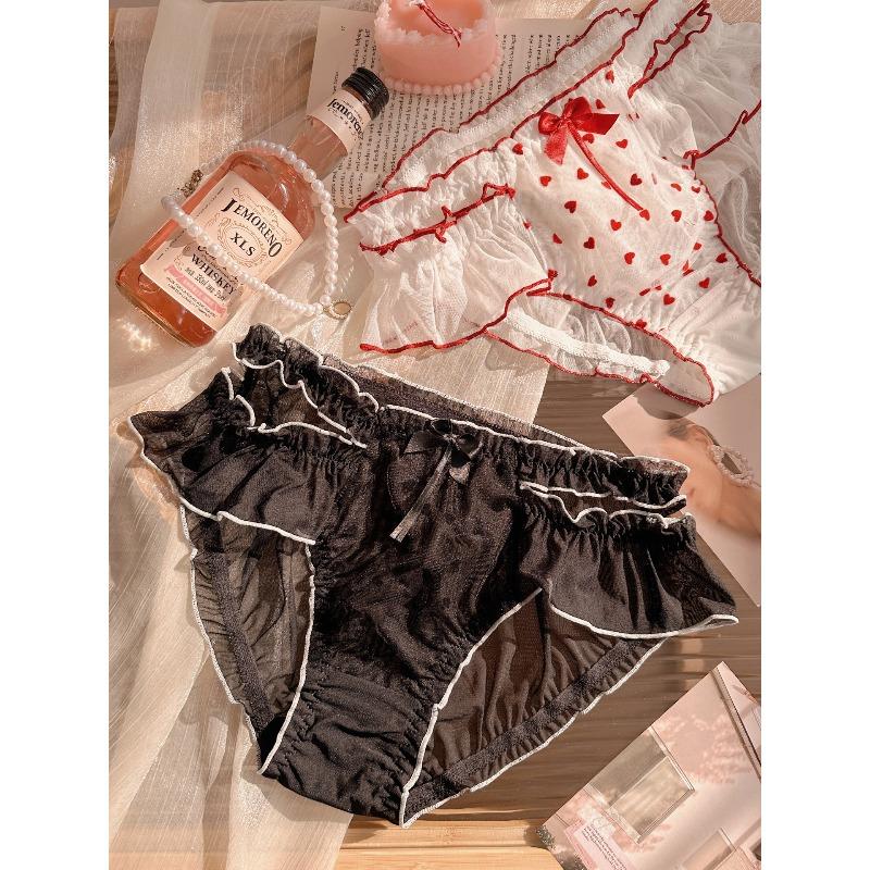 Übergröße Damen Sexy Netz-Spitzen-Slips Einfarbige Baumwoll-Schrittpartie Bequeme Transparente Slips
