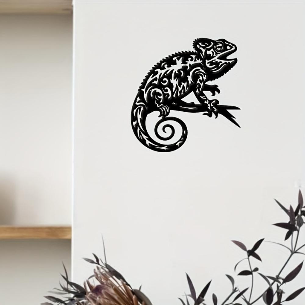 Metal Wall Art Black Chameleon Reptile Decor, Indoor Outdoor Patio Gift for Christmas Thanksgiving Birthday, Nature Home Ornament