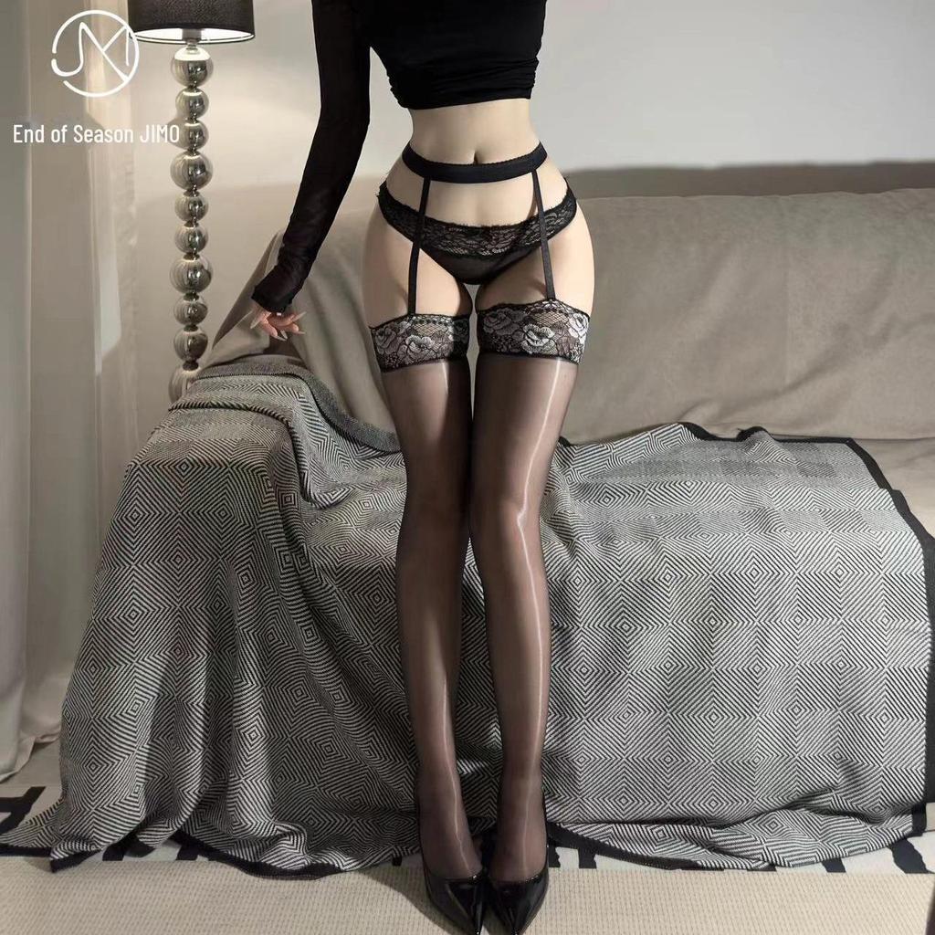 Aurora Shiny Lace Garter Stockings - Ultra-Thin Sexy Pantyhose for Women