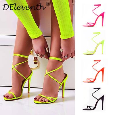 Moda Talla Grande 35-43 Nueva Moda Fiesta Mujer Zapatos de Tacón Alto Color Caramelo Brillante Sandalias de Señora con Cordones Tacón Alto Sandalias de Mujer
