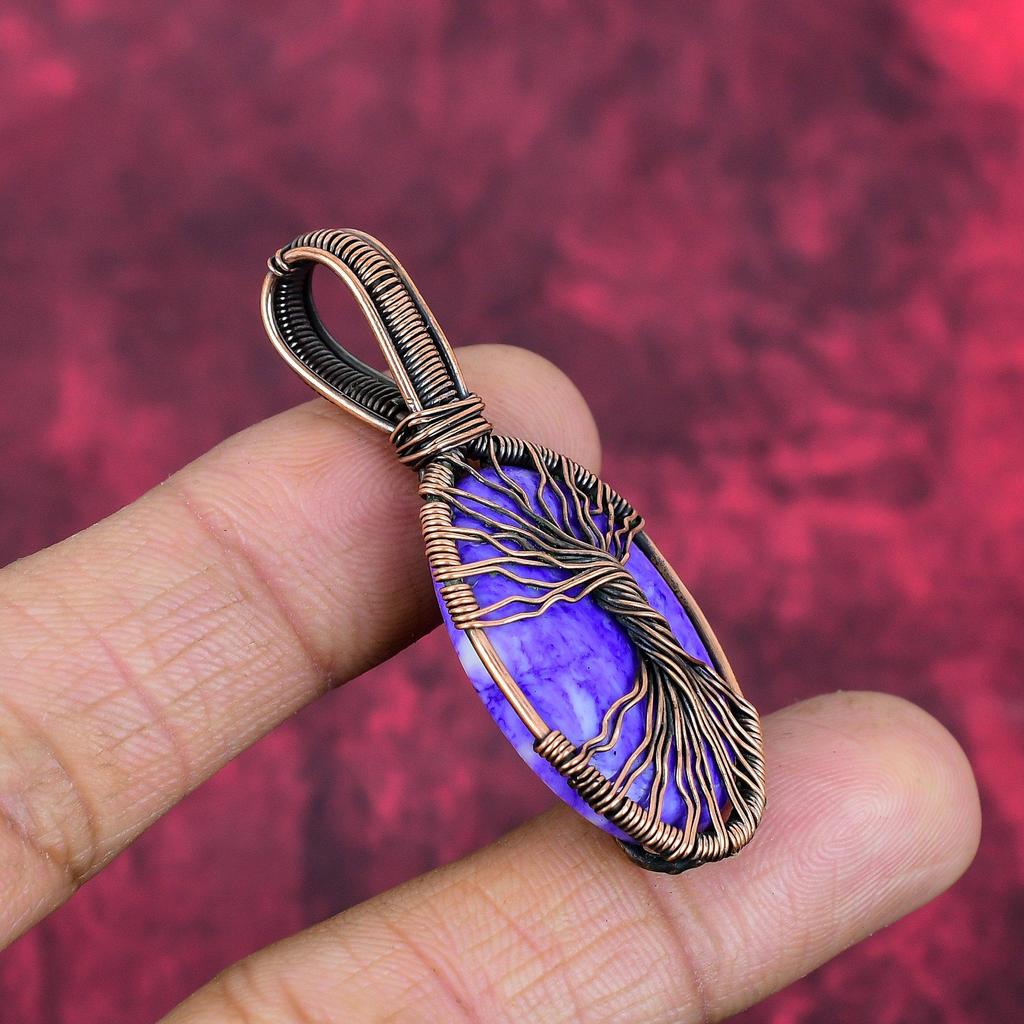 Tree of Life Charoite Pendant Copper Wire Wrapped Pendant Tree of Life Jewelry Gemstone Handmade Pendant Copper Jewelry Anniversary Gifts