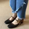 Woven hollow thick heel shoes women's shoes versatile retro square head Mary Jane shoes women's summer high heels are not tired