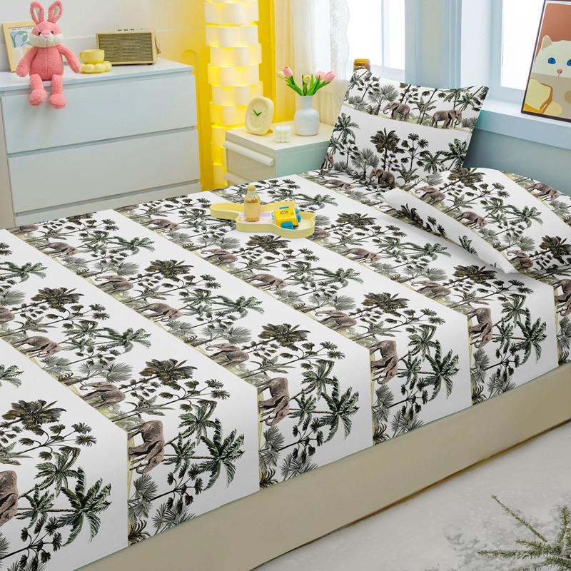 1 Lenzuolo con angoli opaco stampato con fiori, piante, animali, Copriletto stampato per camera da letto, Biancheria da letto (Federe escluse)