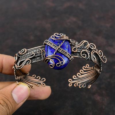 Lapis Lazuli Copper Bangle Wire Wrapped Gemstone Cuff Bracelet Adjustable Cuff Copper Jewelry Handmade Bangle Wire Wrap Jewelry Gift For Mom