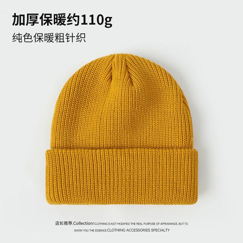 Autumn and winter solid color knitted hats for men and women, cold protection, ear protection and warmth, double-layer thickened wool hats