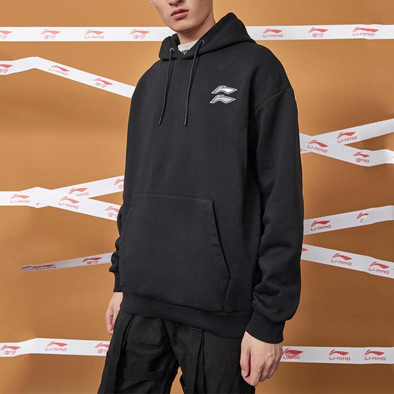 Li Ning Sportmode Serie Logo-Print Locker Hoodie Herren Hoodies Schwarz AWDTC13-1