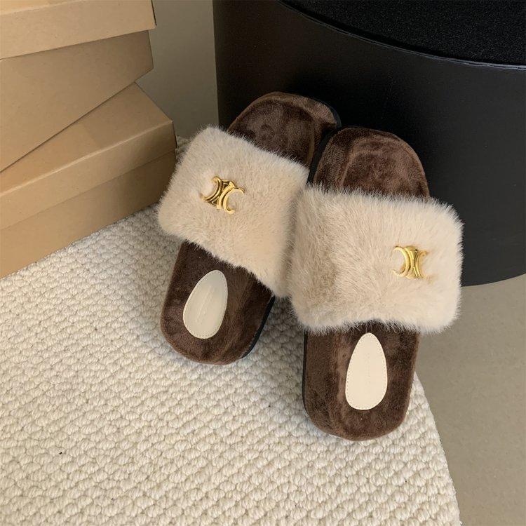 

Маффин толстая подошва одним словом пушистые тапочки женские 2025 осень и зима новые интернет-знаменитость фея ветер утолщенный плюшевый полусапог 40 абрикосовый