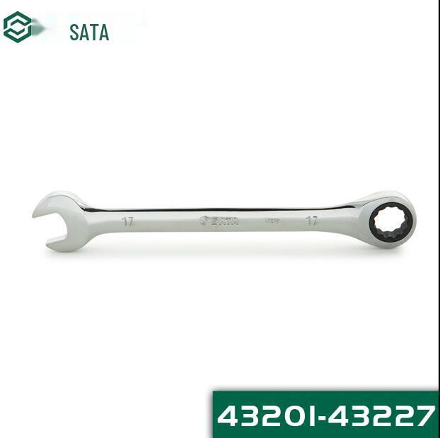 SATA Polished Open-End Ratchet Wrench, Dual-Use Auto Repair Socket Wrench, Quick Ratchet, Sizes 43201-43219.
