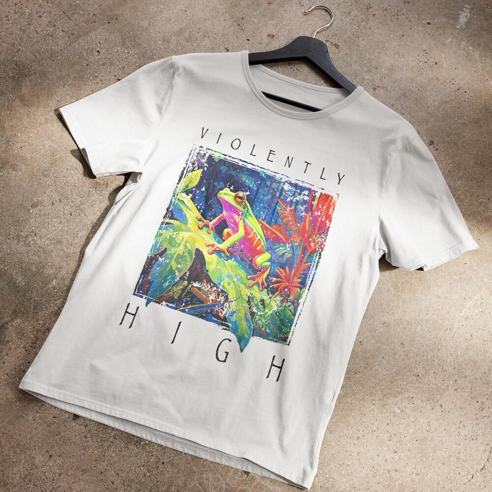 

230GSM 100% Cotton T-Shirt Rainforest Frog Violently High T-Shirt XS белый