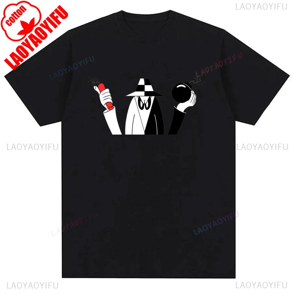 Mens Spy Vs Spy Graphic T Shirt Summer Cotton Crew Neck Retro 80s Cartoon Print Funny Humorous Vintage Style Fashion Tee Shirts