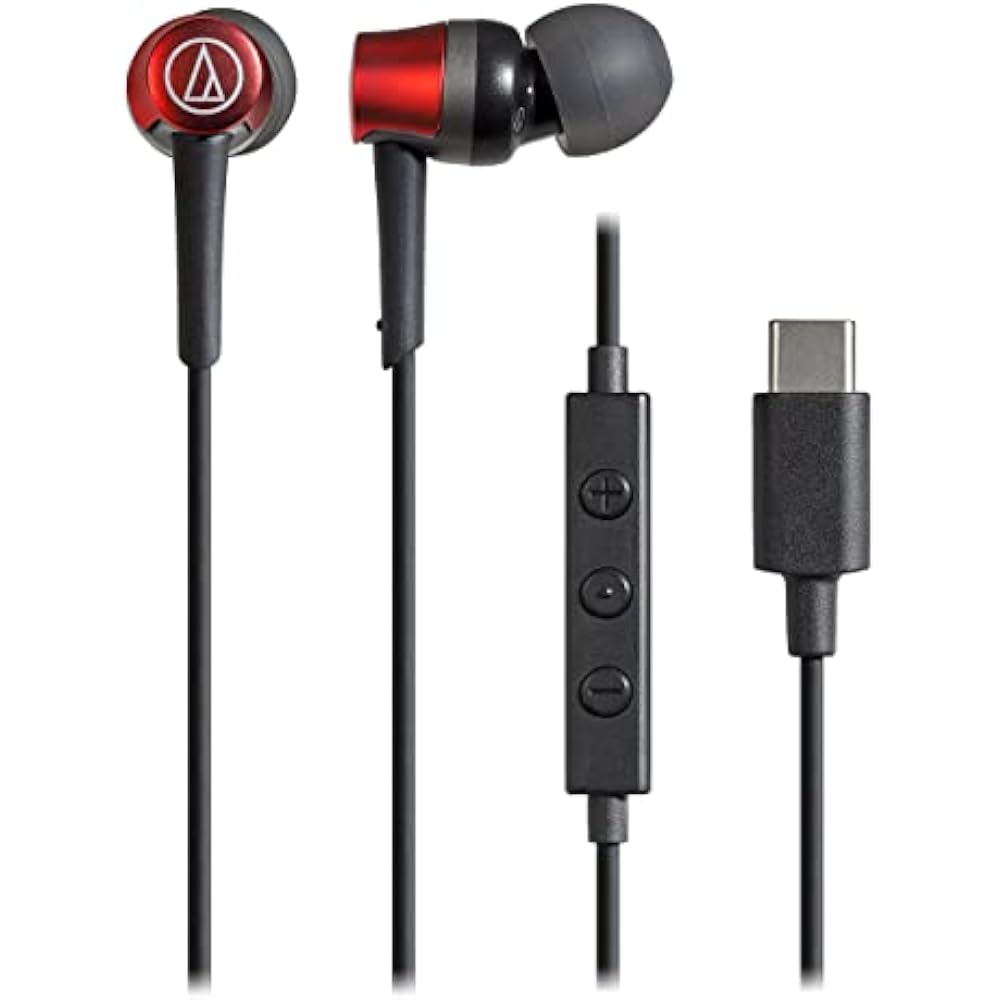 Audio-Technica ATH-CKD3C RD Earphones with Mic USB Type-C Wired 1.2m Canal Type Telework Telecomm...