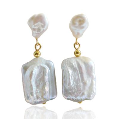 Pearl Earrings White Natural Freshwater Pearl Gold Silver Earrings Baroque Square Drop Earrings Bohemian Ladies Earrings